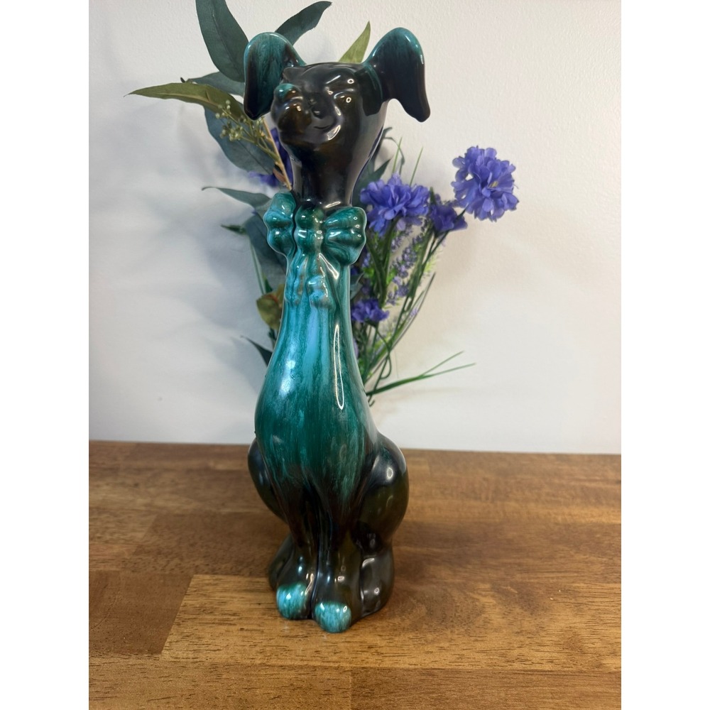 Blue‎ Mountain Pottery Dog Vase Large Blue Green Drip Glaze Canada BMP MVintage